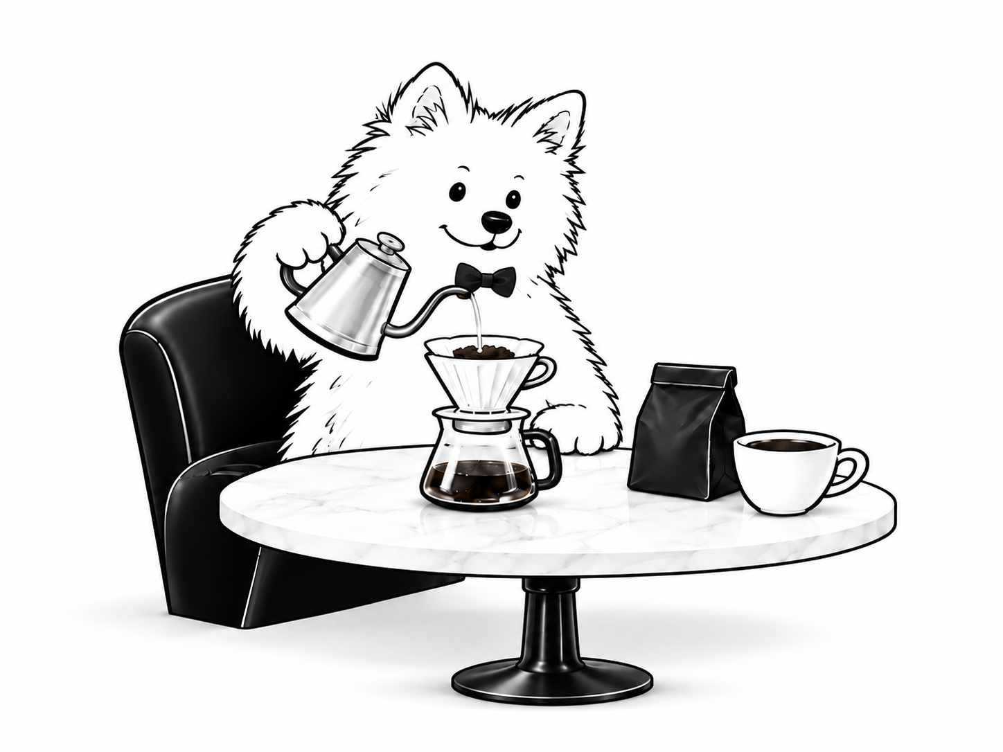 The puppy carefully making pour-over coffee
